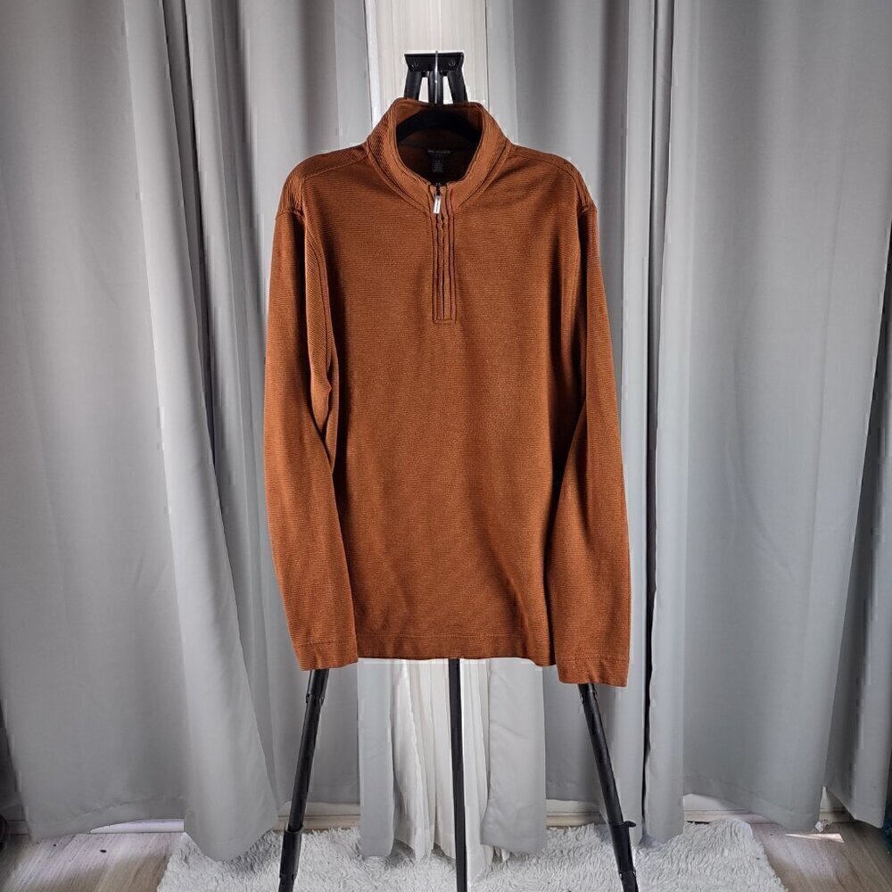 Van Heusen Mens Dark Orange Flex Long Sleeve 1/4 Zip Soft Sweater Size Large
